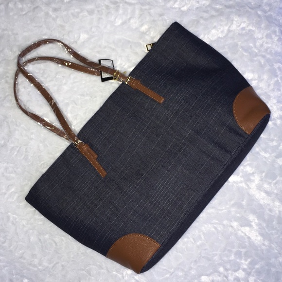 🏖☀️bebe Debbie Denim Faux Leather Trim Tote - Picture 2 of 8